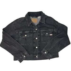 Levi’s Cropped Denim Dark Gray Jean Jacket Women’s Size XL Trucker Streetwear